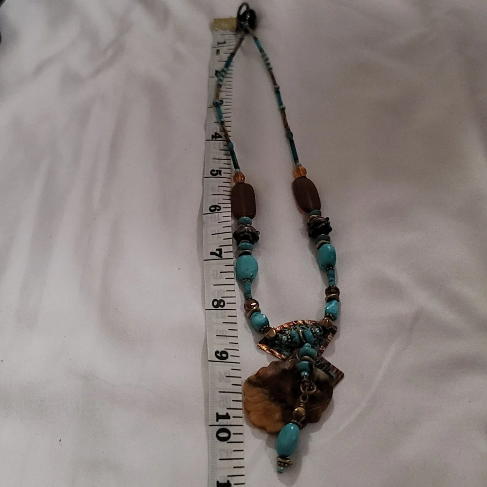 Turquoise & Brown Jade Beaded Necklace - Picture 7 of 7